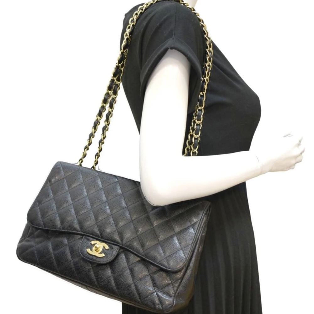 💎✨ GORGEOUS ✨💎 CHANEL CAVIAR FLAP DOUBLE CHAIN QUILTED JUMBO